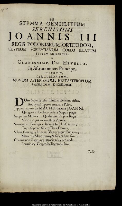 Texte imprimé de Michal Antoni Hacki, Adam Adamandus Kochanski et Johann Erich Olhoff, 31 mars 1684