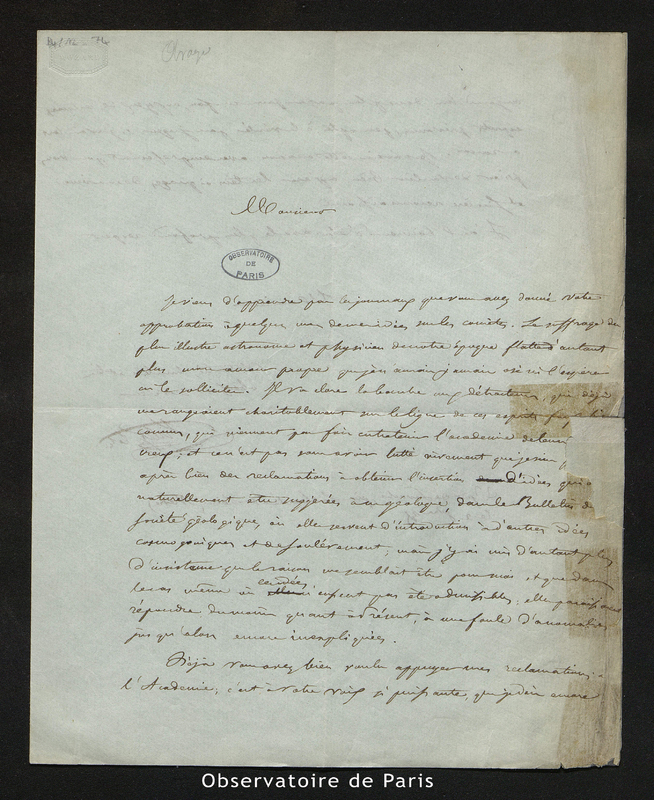 Lettre de Virlet à [Arago], Près de la Charité sur Loire le 2 octobre 1835