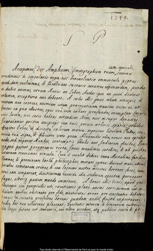 Lettre de John Fell à Jan Heweliusz, Oxford, 12 novembre 1668