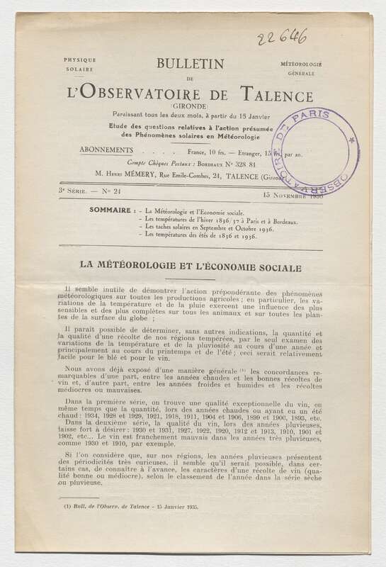 (1936) Bulletin de l'Observatoire de Talence, 3e série