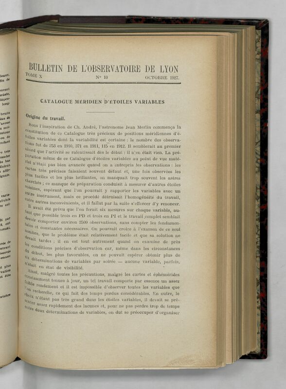 (1927) Bulletin de l'Observatoire de Lyon