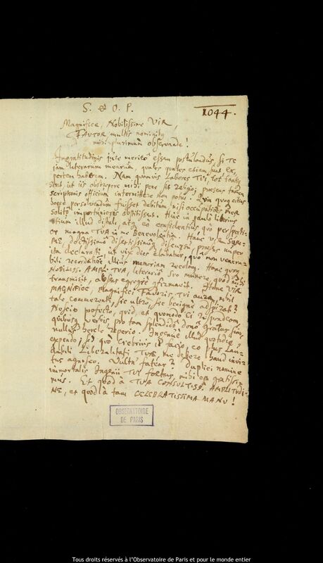 Lettre de Georg Funck à Jan Heweliusz, Kaliningrad, 3 août 1665