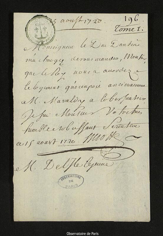 Lettre de Pierre Coste à Joseph-Nicolas Delisle, 15 août 1720