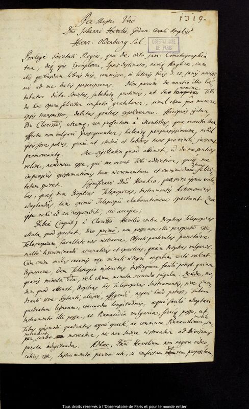 Lettre de Henry Oldenburg à Jan Heweliusz, Londres, 30 juillet 1668