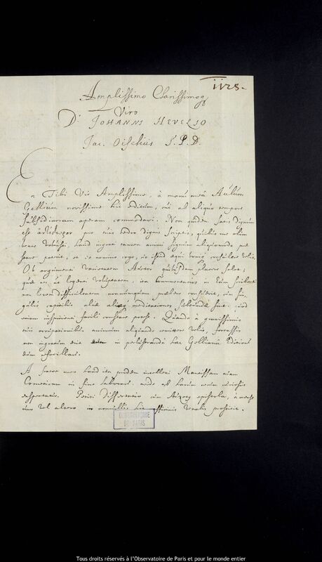 Lettre de Jacques Oisel à Jan Heweliusz, La Haye, 4 juin 1666