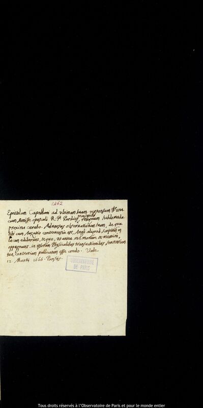 Texte manuscrit d'Ismaël Boulliau, Paris, 12 mars 1666