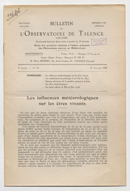 (1938) Bulletin de l'Observatoire de Talence, 3e série