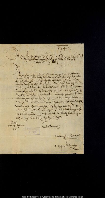 Lettre de Christian Grüneberg à Jan Heweliusz, Szczecin, 28 septembre 1667