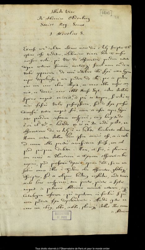 Lettre de Jan Heweliusz à Henry Oldenburg, Gdansk, 27 août 1670