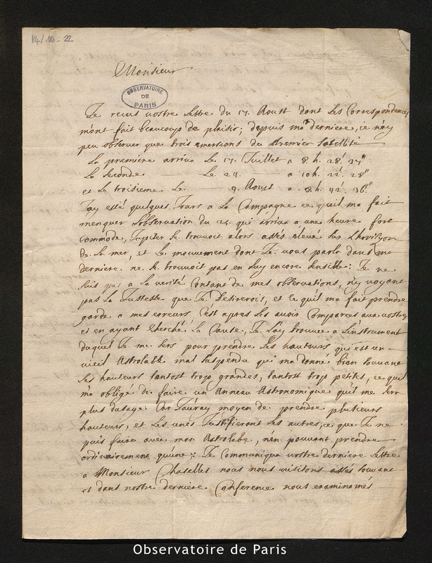 Lettre de Feuillée à Cassini I, Marseille le 3 septembre 1698