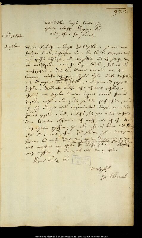 Lettre de Jan Heweliusz à Michael Behm, Gdansk, 19 février 1665