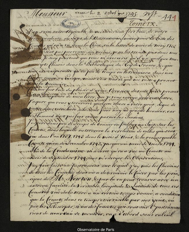 Lettre de Nicolaas Struyck à Joseph-Nicolas Delisle, Amsterdam, 2 septembre 1745