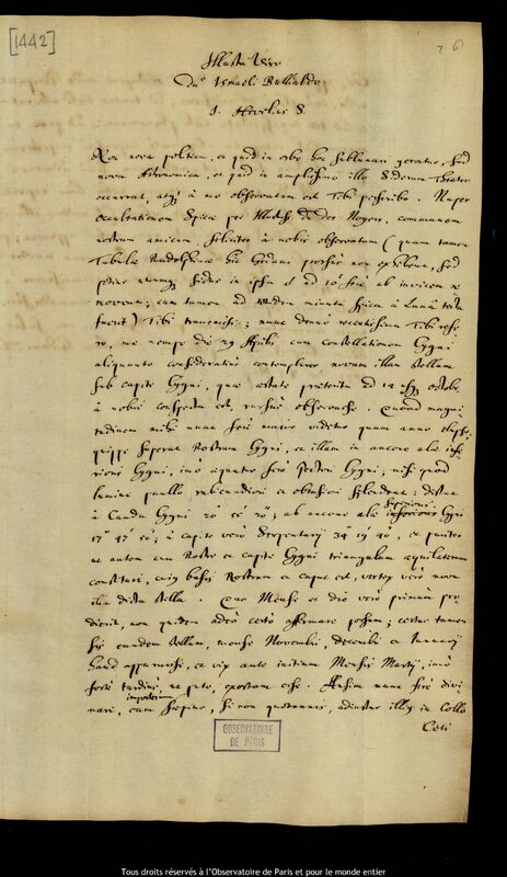 Lettre de Jan Heweliusz à Ismaël Boulliau, Gdansk, 1er mai 1671