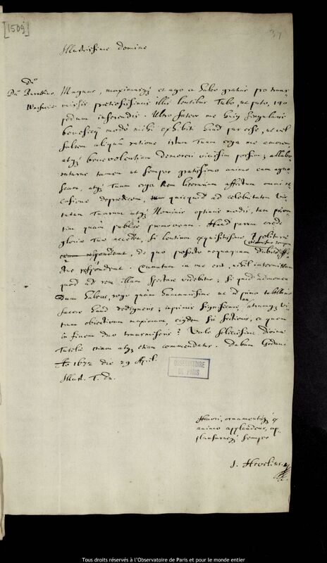 Lettre de Jan Heweliusz à Tito Livio Burattini, Gdansk, 29 avril 1672