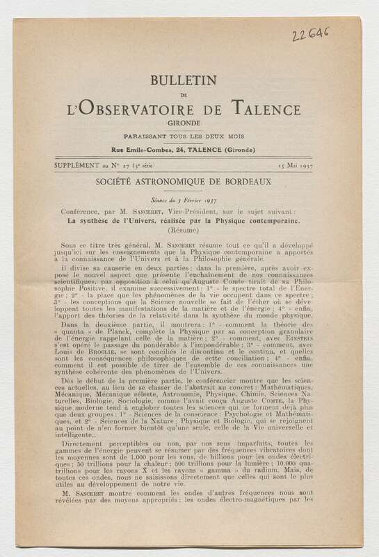 (1937) Bulletin de l'Observatoire de Talence, 3e série