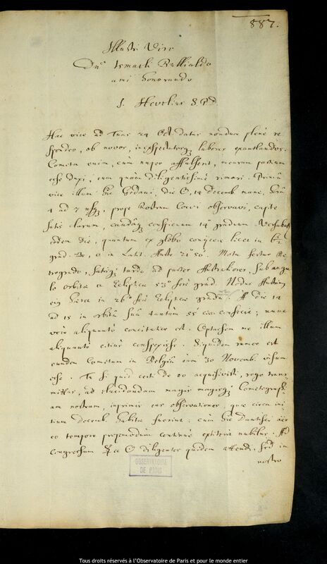 Lettre de Jan Heweliusz à Ismaël Boulliau, Gdansk, 13 novembre 1664