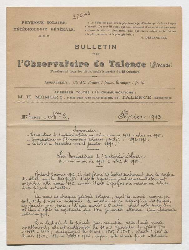 (1913) Bulletin de l'Observatoire de Talence