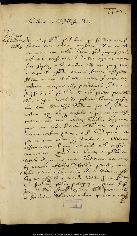 Lettre de Jan Heweliusz à Johann Gebhard Rabener, Gdansk, novembre 1666