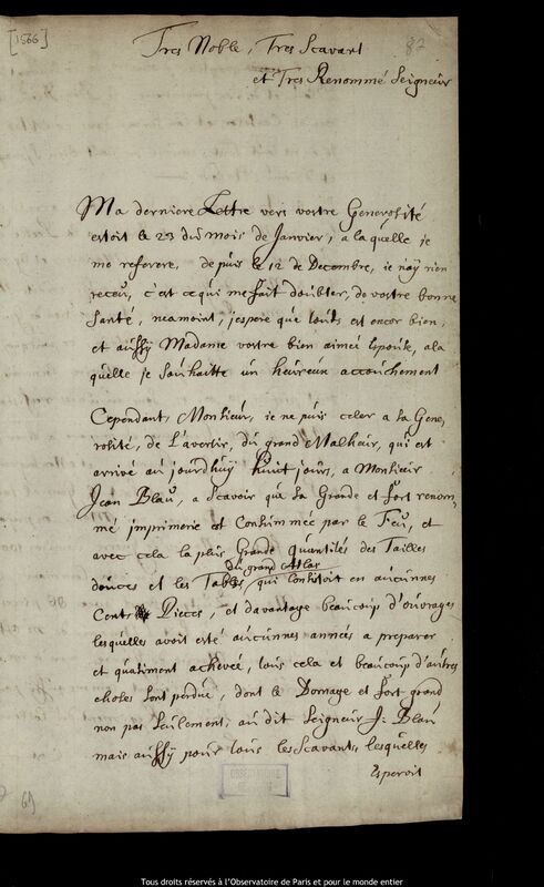 Lettre de Jan Hendricksz Tim à Jan Heweliusz, Amsterdam, 1er mars 1672