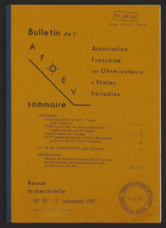 (1997) Bulletin de l'Association Française d'Observateurs d'Étoiles Variables