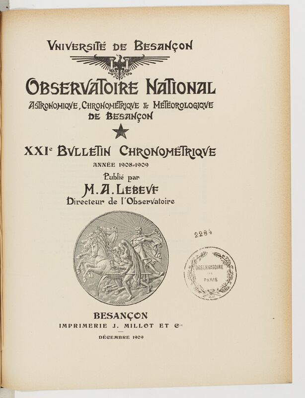 (1909) Observatoire national astronomique, chronométrique et météorologique de Besançon