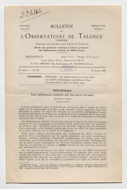 (1939) Bulletin de l'Observatoire de Talence, 3e série