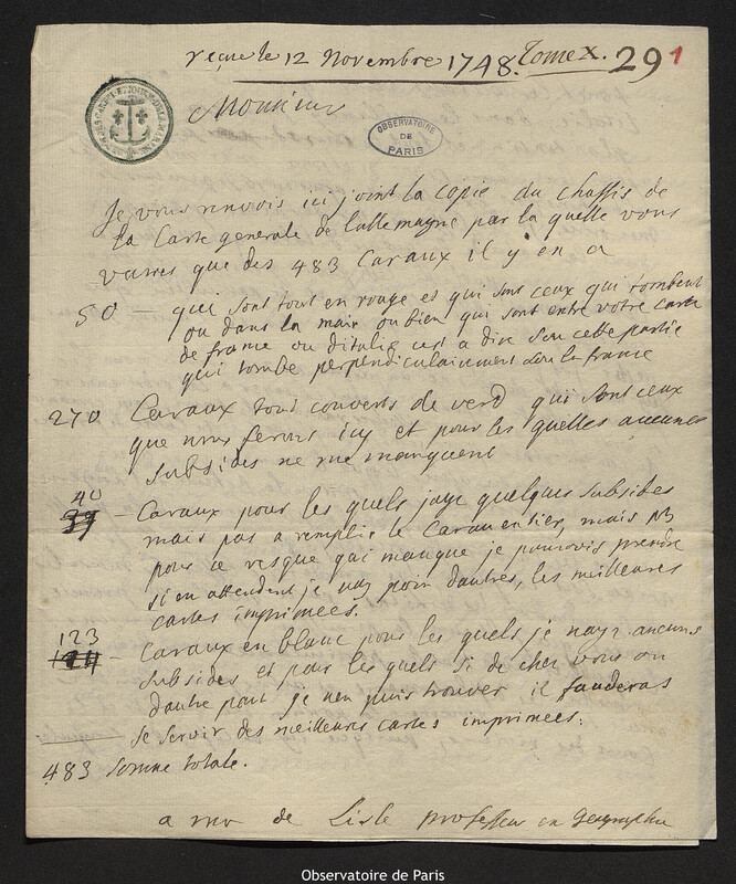 Lettre de comte Samuel de Schmettau à Joseph-Nicolas Delisle, Berlin