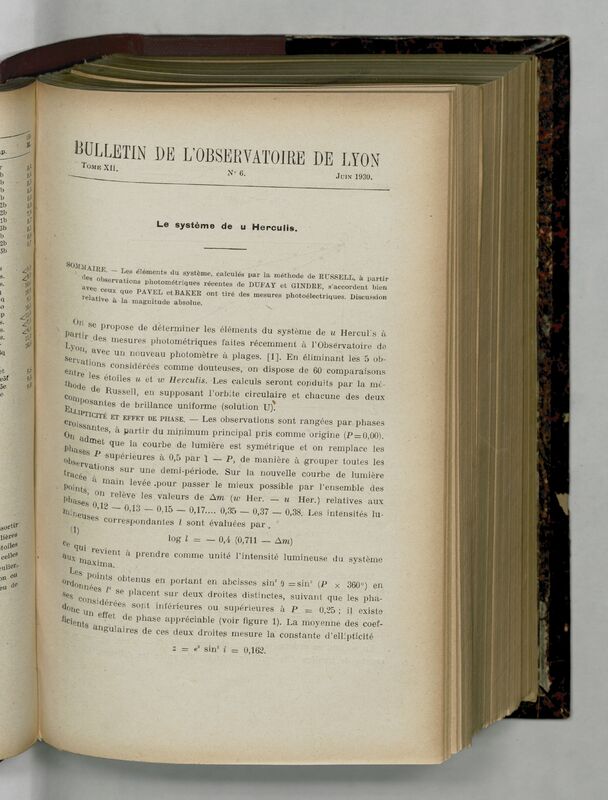 (1930) Bulletin de l'Observatoire de Lyon