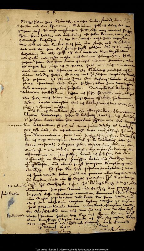 Lettre d'Albert Linemann à Jan Heweliusz, Kaliningrad, 18 décembre 1645