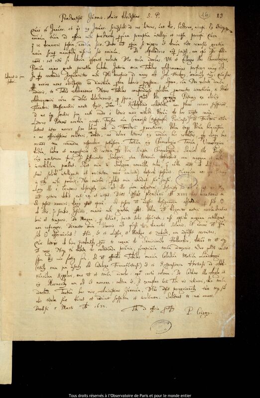 Lettre de Peter Crüger à Jan Heweliusz, Gdansk, 5 mars 1632