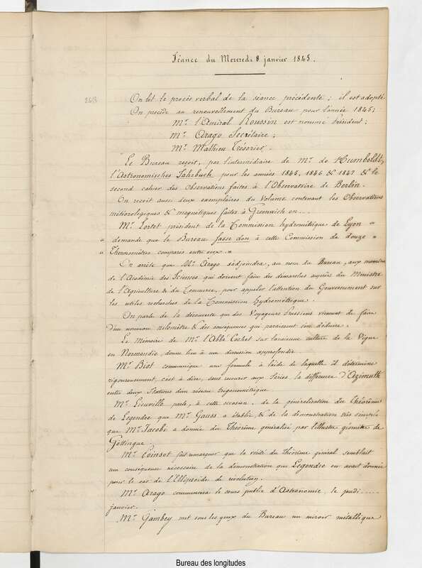 Registre de copies des procès-verbaux avec annexes du Bureau des longitudes (1845-1859)