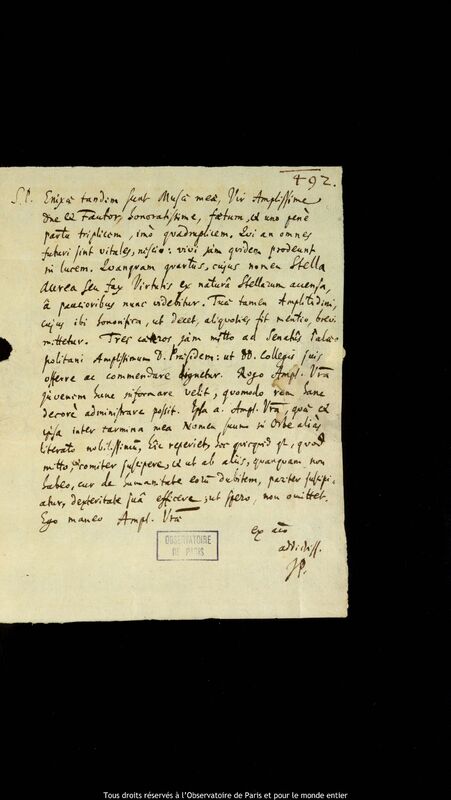 Lettre de Joachim Pastorius à Jan Heweliusz, Gdansk, octobre 1656