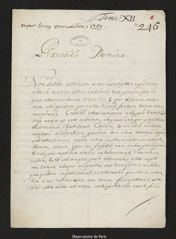 Lettre de Jan Wendlingen à Joseph-Nicolas Delisle, Madrid, 3 novembre 1753