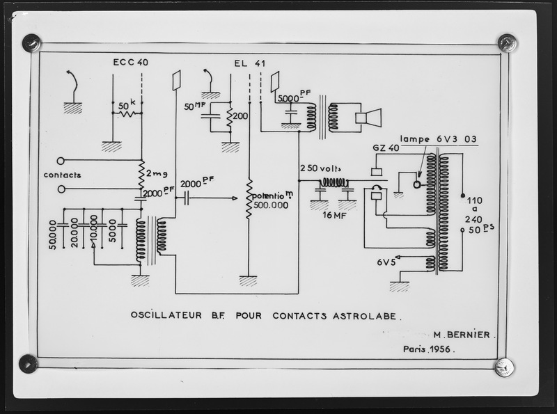 Oscillateur B.F pour contacts astrolabe. Plan Bernier - Bureau International de l'Heure -Observatoire de Paris (titre forgé)