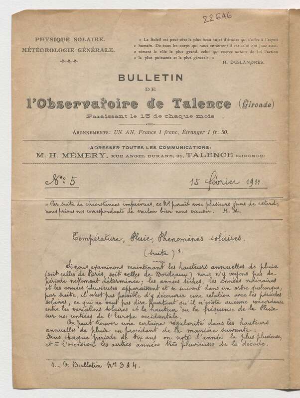 (1911) Bulletin de l'Observatoire de Talence