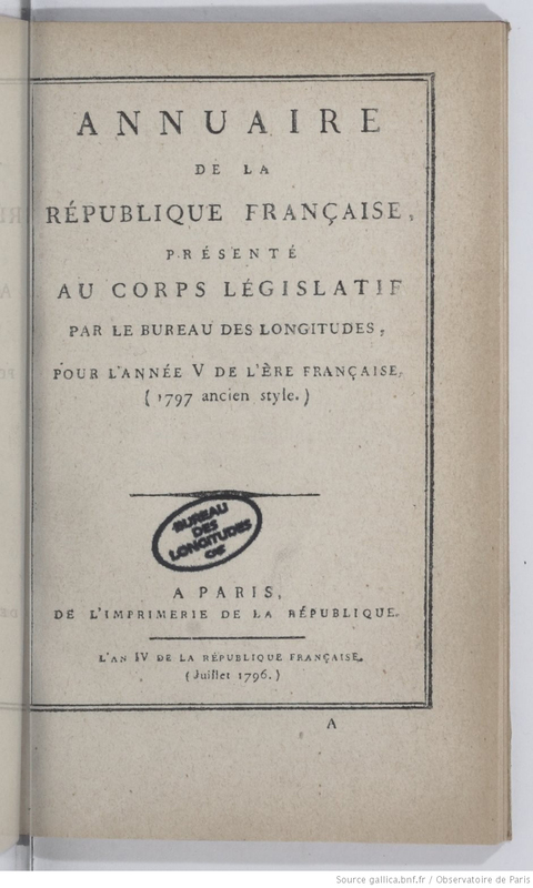 (1796-1968) Annuaire pour l'an ... publié par le Bureau des longitudes