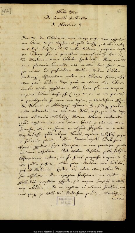 Lettre de Jan Heweliusz à Ismaël Boulliau, Gdansk, 3 avril 1671