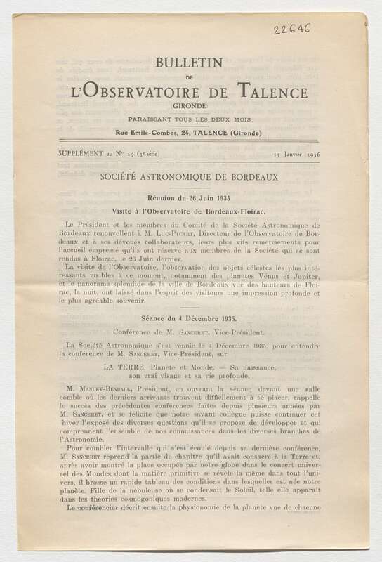 (1936) Bulletin de l'Observatoire de Talence, 3e série