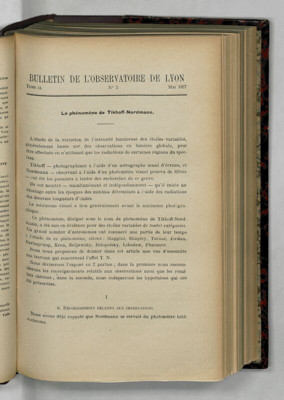 (1927) Bulletin de l'Observatoire de Lyon