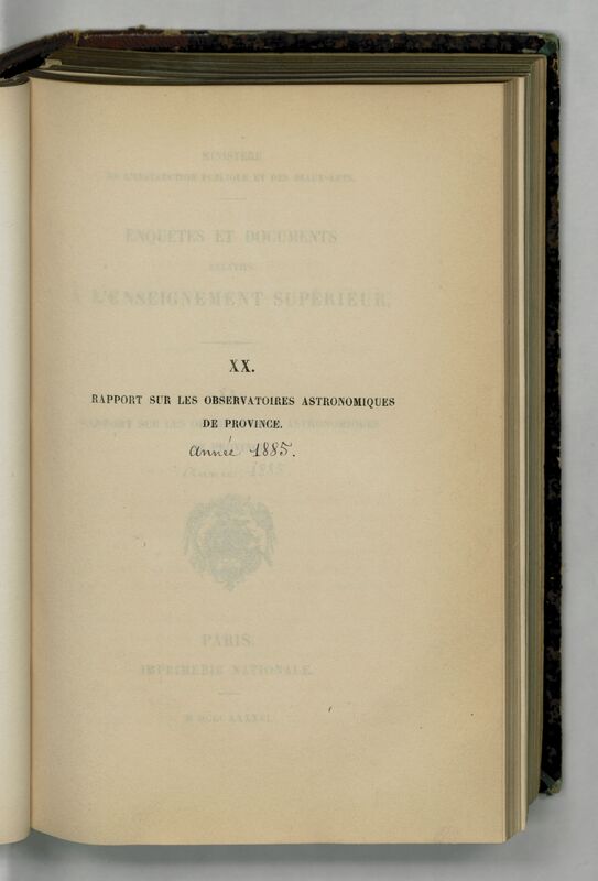 (1885) Rapport sur les observatoires astronomiques de province