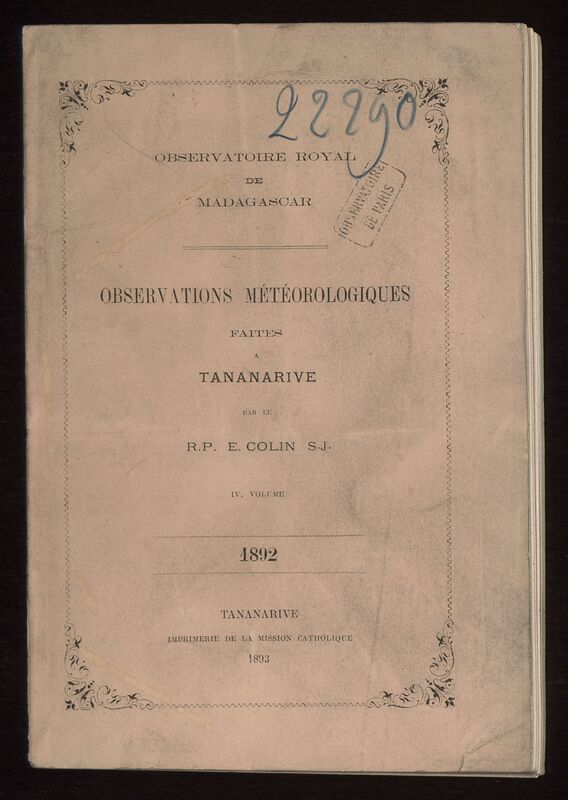 (1893) Observations météorologiques faites à Tananarive