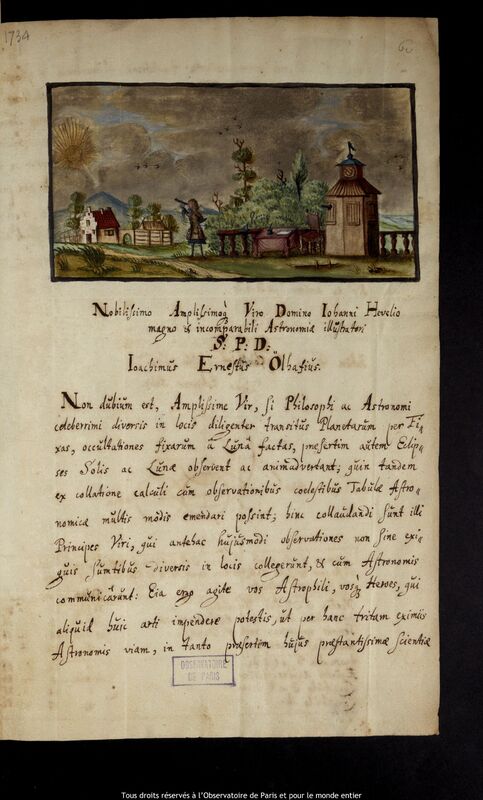 Lettre de Joachim Ernst Oelhaf à Jan Heweliusz, Gdansk, 29 avril 1676