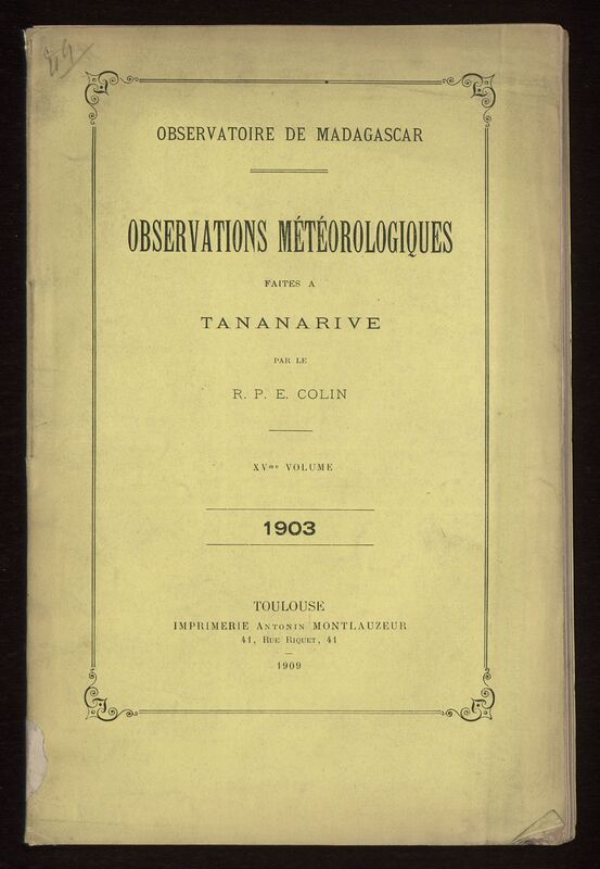 (1909_15) Observations météorologiques faites à Tananarive