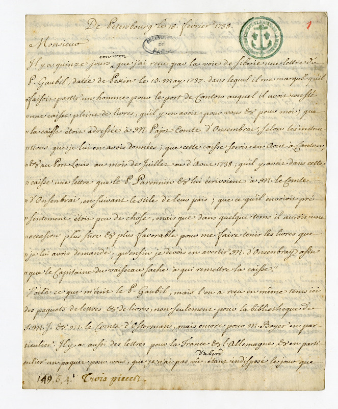 Lettre de Joseph-Nicolas Delisle à Nicolas Fréret