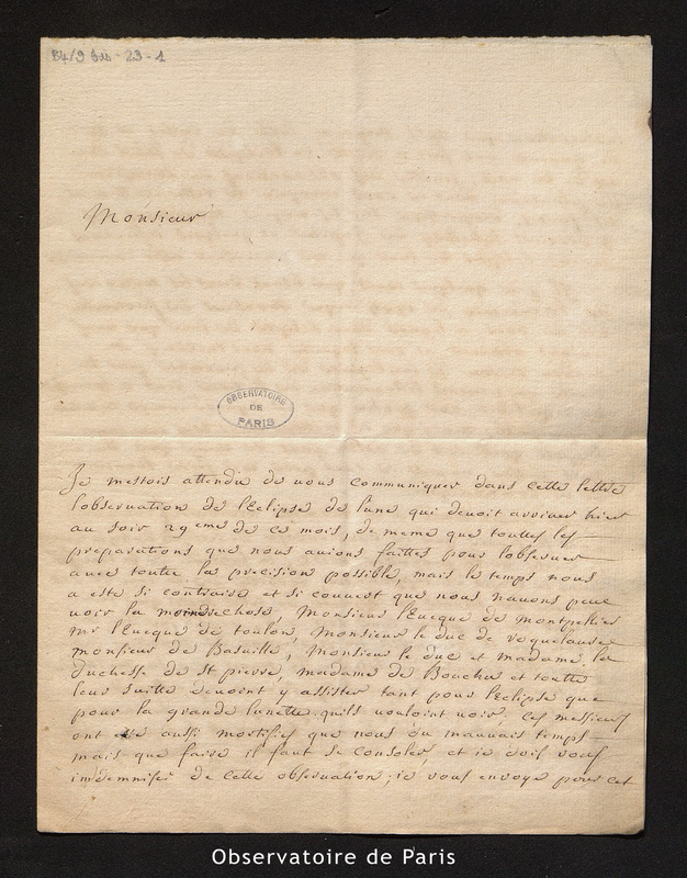 Lettre de De Clapiès, Montpellier le 30 septembre 1708