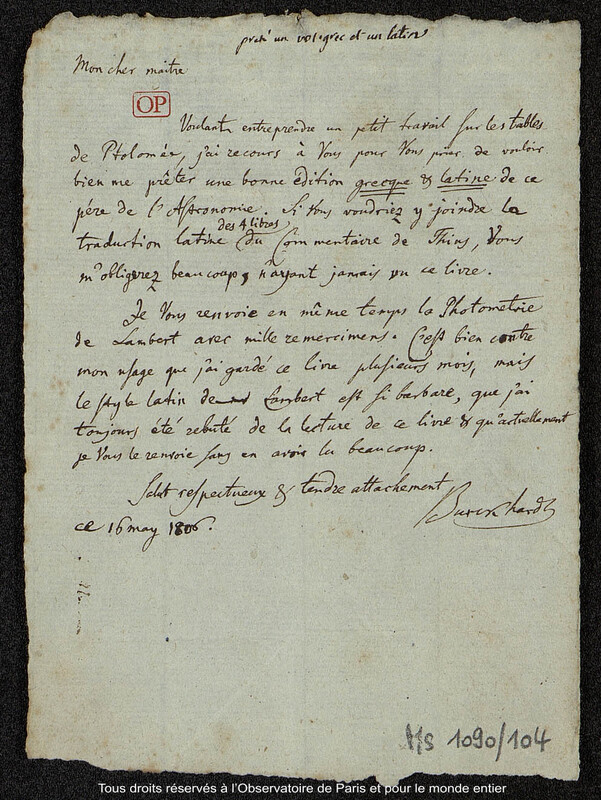 Lettre de Burkhardt, 16 mai 1806