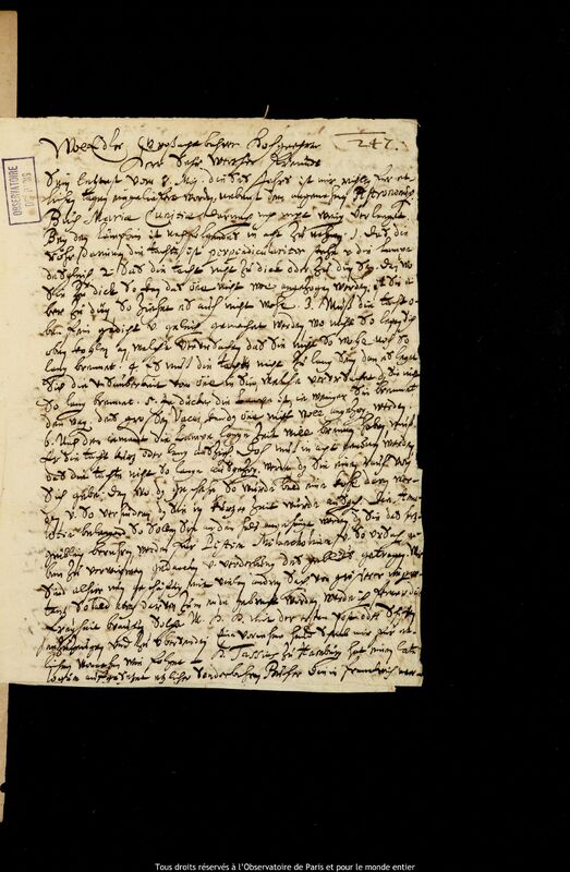 Lettre de Samuel Hartlib à Jan Heweliusz, Londres, 9 juillet 1651