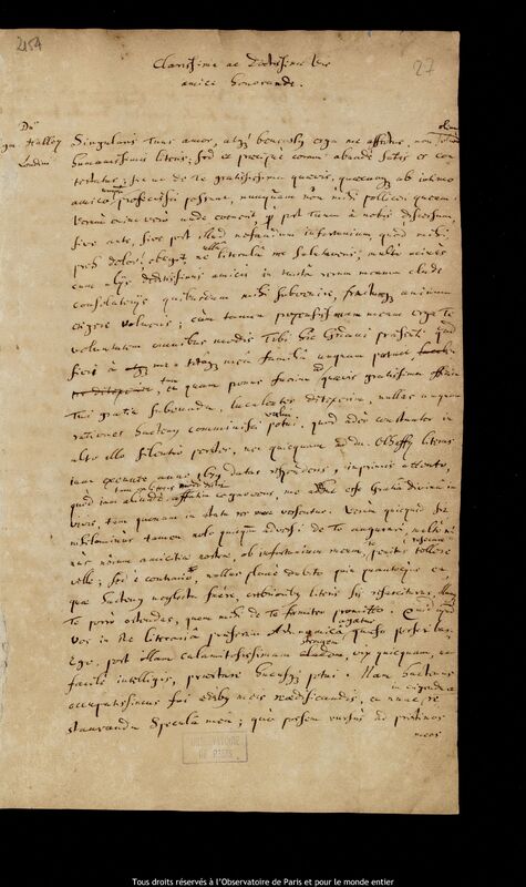 Lettre de Jan Heweliusz à Edmond Halley, Gdansk, 1681