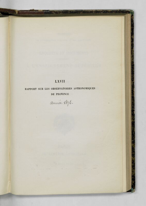 (1896) Rapport sur les observatoires astronomiques de province