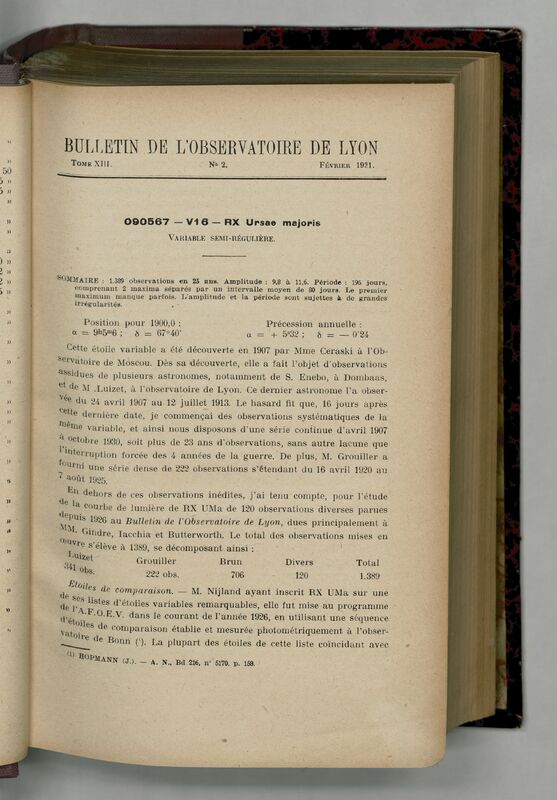 (1931) Bulletin de l'Observatoire de Lyon